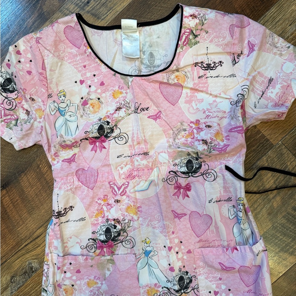 Disney Pink Princess Graphic Top Scrub Top